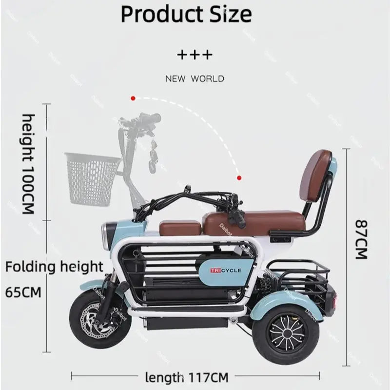 Family Mobility Scooter 2 Seat For Elderly 400W Foldable Electric Scooter Bike Parent Child 3 Wheels Electric Tricycle Passenger