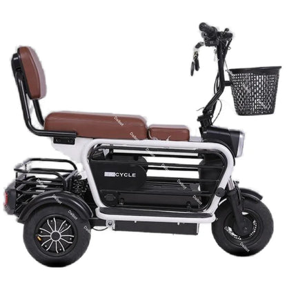 Family Mobility Scooter 2 Seat For Elderly 400W Foldable Electric Scooter Bike Parent Child 3 Wheels Electric Tricycle Passenger