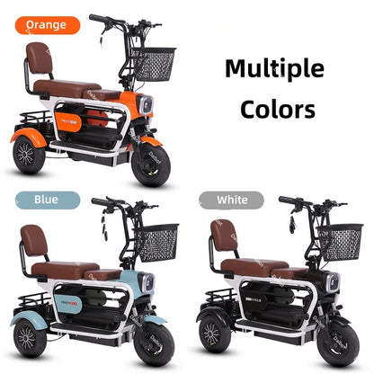 Family Mobility Scooter 2 Seat For Elderly 400W Foldable Electric Scooter Bike Parent Child 3 Wheels Electric Tricycle Passenger