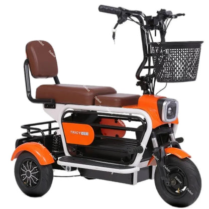 Family Mobility Scooter 2 Seat For Elderly 400W Foldable Electric Scooter Bike Parent Child 3 Wheels Electric Tricycle Passenger